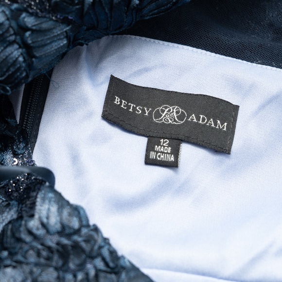 Betsy & Adam - Flower Embroidered Cap Sleeve Gown - Picture 4 of 14